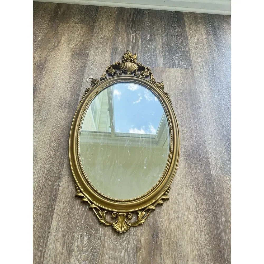 Vintage Syroco Gold Wall Mirror Ornate Floral Hollywood Regency Oval 31x16”